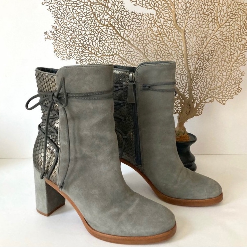 JOHNSTON & MURPHY Grey Suede Chunky Heel Ankle Boots SZ. 7.5